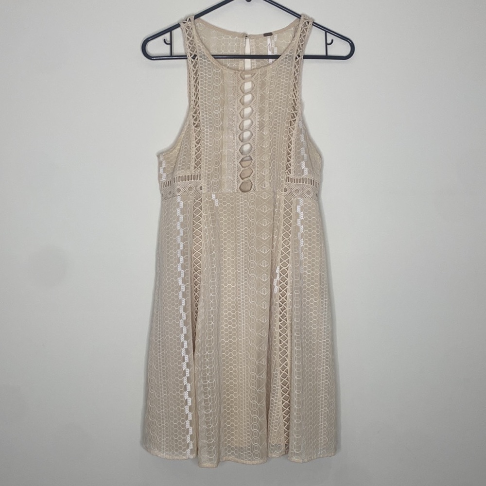 Free People Wherever You Go Mini Dress Ivory Women’s size 6 lace cut out details